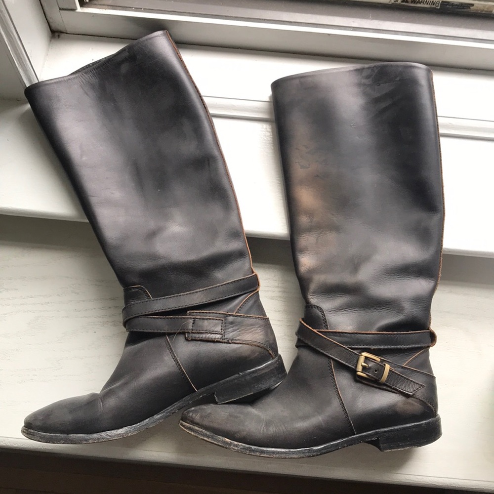 Lemare Leather Riding Boots in Weathered Black.